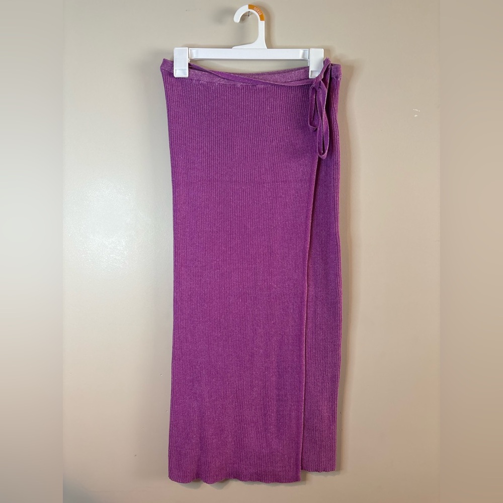Free People Magenta Borderline Ribbed Knit Wrap Midi Skirt NWOT - Picture 3 of 8